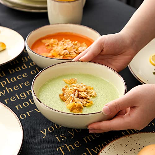 vancasso Navia Nature Dinner Set, Stoneware Vintage Look Cream Dinnerware Tableware, 48 Pieces Dinner Service Set for 12, Include Dinner Plate, Dessert Plate, Cereal Bowl and Mug