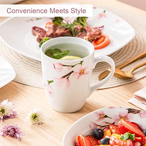 VEWEET 'Annie' 20-Piece Dinner Set Ivory White Porcelain Pink Floral Pattern Kitchen Decor Dinnerware Set Including Egg Cups/Mugs/Bowls/Dessert Plates/Dinner Plates Service for 4