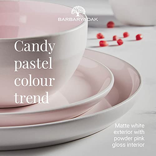 Barbary & Oak BO867004PNK Oslo 16 Piece Dinnerware Set, Stoneware, White and Pink Lemonade