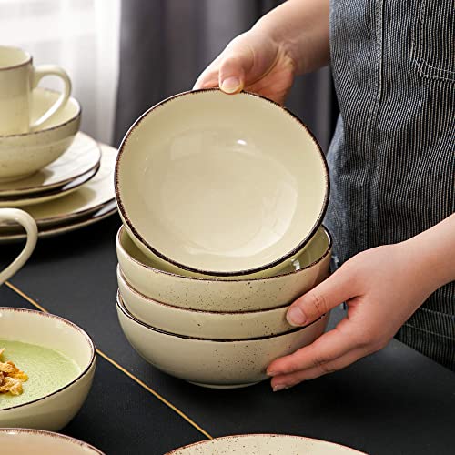 vancasso Navia Nature Dinner Set, Stoneware Vintage Look Cream Dinnerware Tableware, 48 Pieces Dinner Service Set for 12, Include Dinner Plate, Dessert Plate, Cereal Bowl and Mug