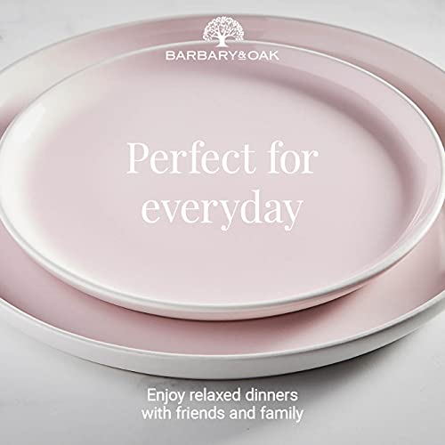 Barbary & Oak BO867004PNK Oslo 16 Piece Dinnerware Set, Stoneware, White and Pink Lemonade