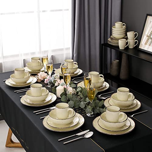 vancasso Navia Nature Dinner Set, Stoneware Vintage Look Cream Dinnerware Tableware, 48 Pieces Dinner Service Set for 12, Include Dinner Plate, Dessert Plate, Cereal Bowl and Mug