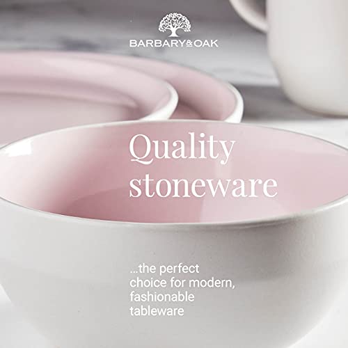 Barbary & Oak BO867004PNK Oslo 16 Piece Dinnerware Set, Stoneware, White and Pink Lemonade