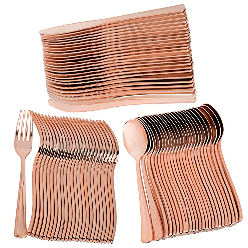 STACKABLES ~ 175 Pcs Dinner Party Set Multi-Use Hard Plastic Elegant Dinnerware Set for 25 Guests White with Rose Gold Rim
