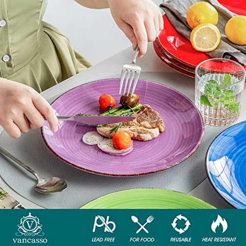 vancasso Bonita Muticolour Dinner Set- 18 Pieces Stoneware Dinnerware Set for 6, Handpainted Spirals Pattern Ceramic Combination Set with 10.5in Dinner Plate, 7.5in Dessert Plate and 800ml Soup Bowl