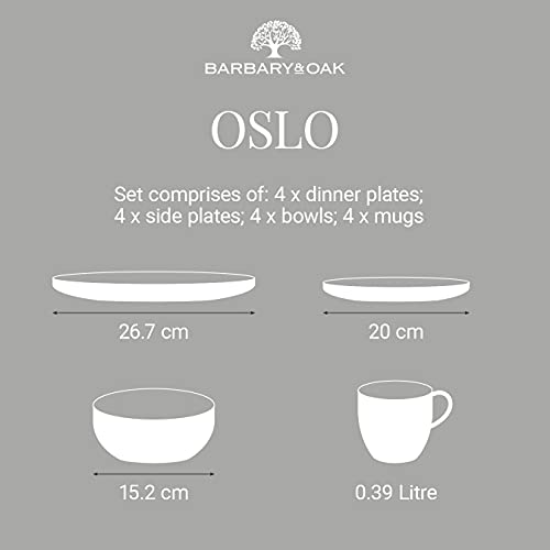 Barbary & Oak BO867004PNK Oslo 16 Piece Dinnerware Set, Stoneware, White and Pink Lemonade