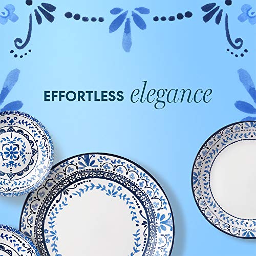 Corelle 18-piece Dinner Set, Portofino, Blue and White for 6, Chip Resistant Dinnerware, includes 26cm dinner plates, 17cm salad / side plates and 530ml soup / cereal bowls