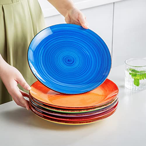 vancasso Bonita Muticolour Dinner Set- 18 Pieces Stoneware Dinnerware Set for 6, Handpainted Spirals Pattern Ceramic Combination Set with 10.5in Dinner Plate, 7.5in Dessert Plate and 800ml Soup Bowl