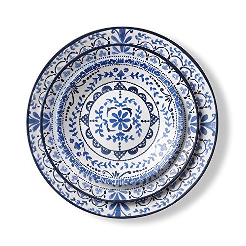 Corelle 18-piece Dinner Set, Portofino, Blue and White for 6, Chip Resistant Dinnerware, includes 26cm dinner plates, 17cm salad / side plates and 530ml soup / cereal bowls