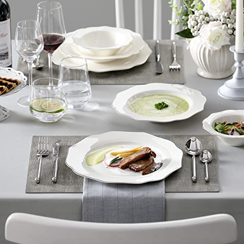 MALACASA Dinner Sets for 4, 16 Piece Bone China Plates and Bowls Sets with Golden Rim, Round White Crockery Set with Dinner Plate, Dessert Plate, Soup Plate and Cereal Bowl, Series Lotus