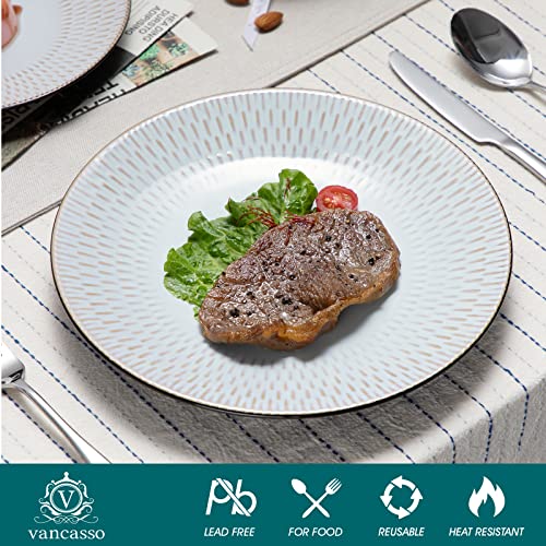 vancasso PLUVO Embossed Dinner Set, Stoneware Vintage Look Grey Dinnerware Tableware, 16 Pieces Dinner Service Set for 4, Include Dinner Plate, Dessert Plate, Cereal Bowl and Mug