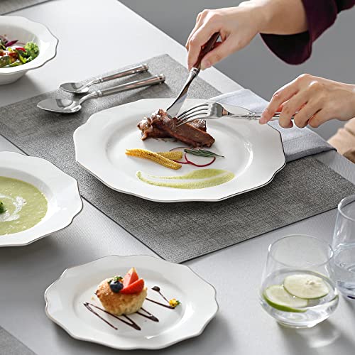 MALACASA Dinner Sets for 4, 16 Piece Bone China Plates and Bowls Sets with Golden Rim, Round White Crockery Set with Dinner Plate, Dessert Plate, Soup Plate and Cereal Bowl, Series Lotus