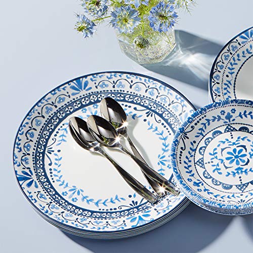 Corelle 18-piece Dinner Set, Portofino, Blue and White for 6, Chip Resistant Dinnerware, includes 26cm dinner plates, 17cm salad / side plates and 530ml soup / cereal bowls
