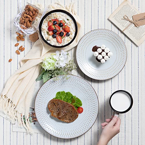 vancasso PLUVO Embossed Dinner Set, Stoneware Vintage Look Grey Dinnerware Tableware, 16 Pieces Dinner Service Set for 4, Include Dinner Plate, Dessert Plate, Cereal Bowl and Mug