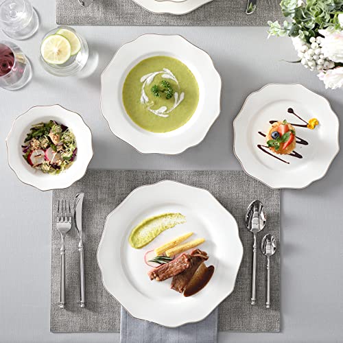 MALACASA Dinner Sets for 4, 16 Piece Bone China Plates and Bowls Sets with Golden Rim, Round White Crockery Set with Dinner Plate, Dessert Plate, Soup Plate and Cereal Bowl, Series Lotus