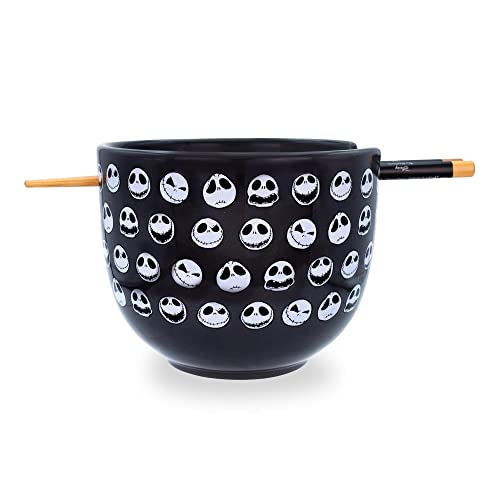 Disney The Nightmare Before Christmas Jack Skellington Faces Japanese Ceramic Dinnerware Set | Includes 20-Ounce Ramen Noodle Bowl and Wooden Chopsticks
