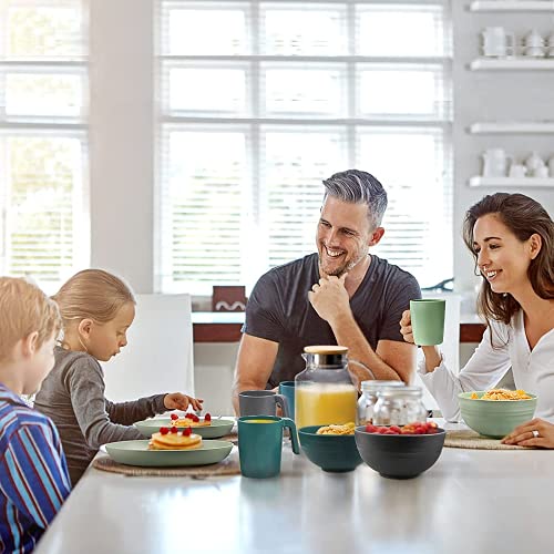 Greentainer Unbreakable Plastic Dinnerware Set, Lightweight Tableware with 4 Dinning Plates, 4 Dessert Plates, 4 Bowls, 4 Cups Kids & Adults, Service for 4, Dishwasher&Microwave Safe,16 Pcs