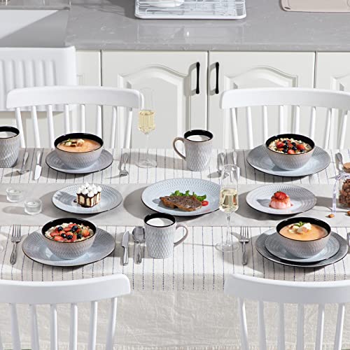 vancasso PLUVO Embossed Dinner Set, Stoneware Vintage Look Grey Dinnerware Tableware, 16 Pieces Dinner Service Set for 4, Include Dinner Plate, Dessert Plate, Cereal Bowl and Mug