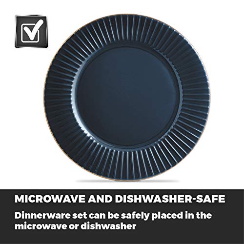 Tower T867002MNB Empire 16 Piece Dinnerware Set, Stoneware, Midnight Blue and Brass