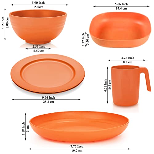 Kyraton Plastic Dinnerware Sets of 20 Pieces, Unbreakable and Reusable Light Weight Plates Mugs Bowls Dishes Easy to Carry and Clean Microwave Safe BPA Free Service for 4 Dishwasher Safe(Mutil Color)