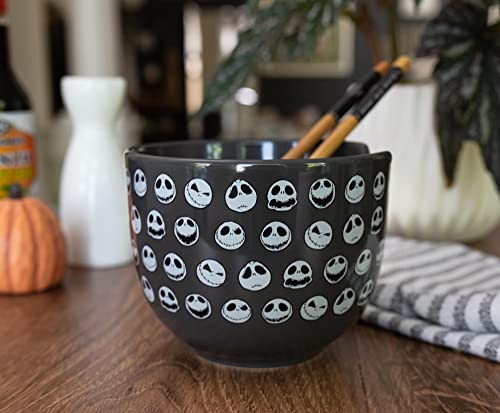Disney The Nightmare Before Christmas Jack Skellington Faces Japanese Ceramic Dinnerware Set | Includes 20-Ounce Ramen Noodle Bowl and Wooden Chopsticks