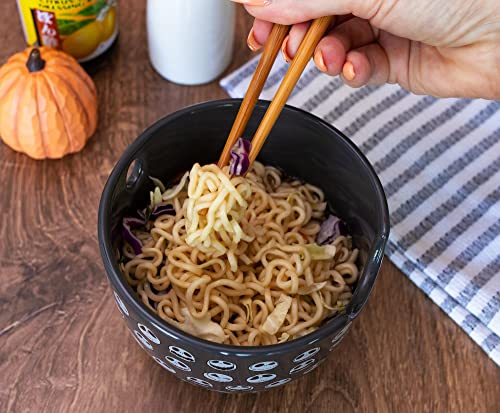 Disney The Nightmare Before Christmas Jack Skellington Faces Japanese Ceramic Dinnerware Set | Includes 20-Ounce Ramen Noodle Bowl and Wooden Chopsticks