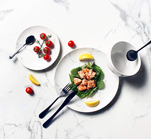 Sabichi Marble 12pc Grey & White Porcelain Dinner Set - Microwave & Dishwasher Safe Plates and Bowls Set - 4 x Dinner Plates, 4 x Side Plates, 4 x Soup Bowls
