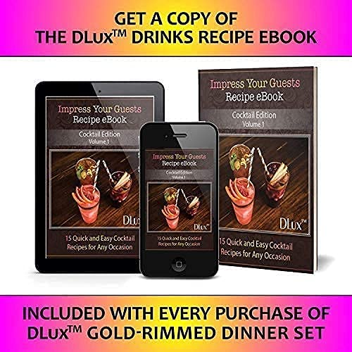 DLux 175 Pieces Gold Plastic Dinnerware Set for 25 Guests, (25 Forks, Knives, Spoons, Cups, Straws, Salad & Dinner Plates) for Wedding and Party, re-usable