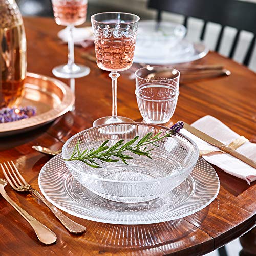 Louison Clear Opal Glass Dinner Set Dinnerware Tableware Plates Microwave Safe Dishwasher Safe Dining Modern (18pc Dinner Set)