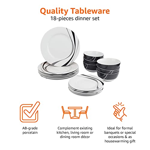 Amazon Basics 18-Piece Dinnerware Set - Swirl, Service for 6