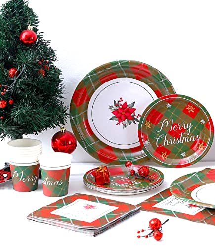 Winoo Design Large Christmas Paper Plates and Napkins Sets - Serves 16 - Includes 10 Inch Disposable Christmas Plates Cups Napkins Dinnerware for Christmas Decorations Christmas Décor Party Supplies