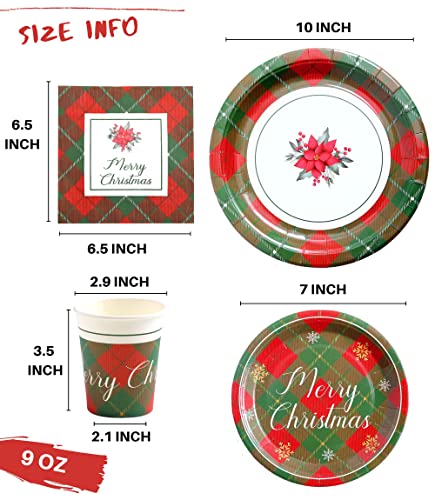 Winoo Design Large Christmas Paper Plates and Napkins Sets - Serves 16 - Includes 10 Inch Disposable Christmas Plates Cups Napkins Dinnerware for Christmas Decorations Christmas Décor Party Supplies