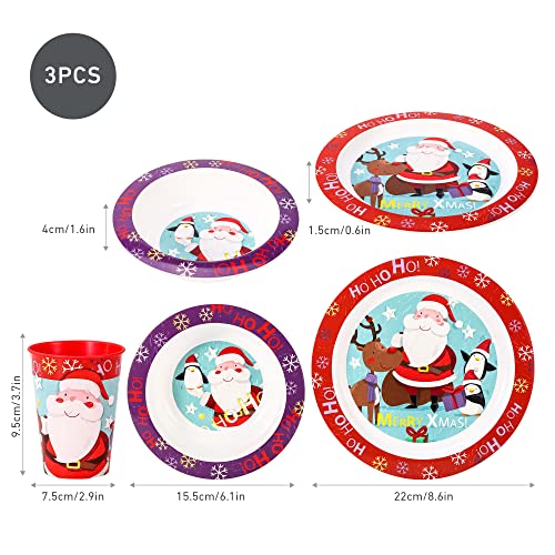 Christmas Xmas 3pcs Kids Childrens Micro Dinner Lunch Santa Festive Tableware Set Plate, Bowl & Cup, BPA Free