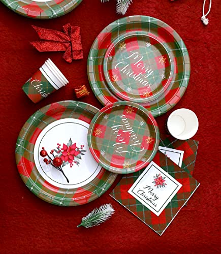 Winoo Design Large Christmas Paper Plates and Napkins Sets - Serves 16 - Includes 10 Inch Disposable Christmas Plates Cups Napkins Dinnerware for Christmas Decorations Christmas Décor Party Supplies