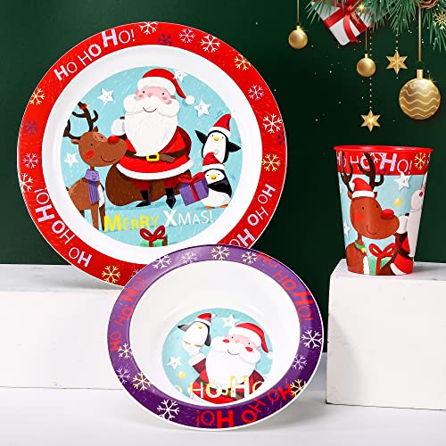 Christmas Xmas 3pcs Kids Childrens Micro Dinner Lunch Santa Festive Tableware Set Plate, Bowl & Cup, BPA Free