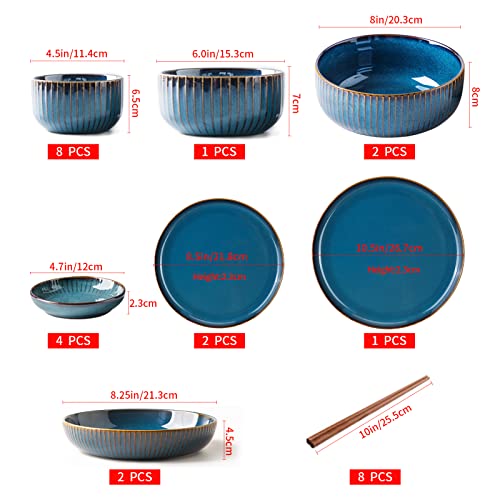 Dinner Set for 8 People, Blue Plates and Bowls Set, Porcelain Tableware Sets, Stylish Kitchen Dinnerware Sets for Family, Party, Christmas(28PCS)