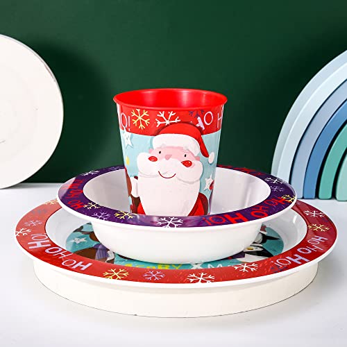 Christmas Xmas 3pcs Kids Childrens Micro Dinner Lunch Santa Festive Tableware Set Plate, Bowl & Cup, BPA Free