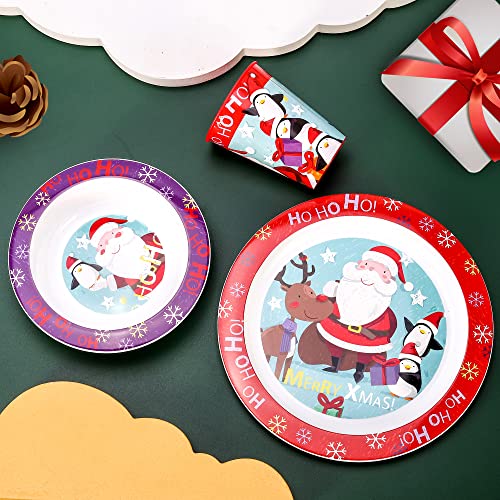 Christmas Xmas 3pcs Kids Childrens Micro Dinner Lunch Santa Festive Tableware Set Plate, Bowl & Cup, BPA Free