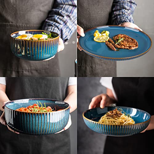 Dinner Set for 8 People, Blue Plates and Bowls Set, Porcelain Tableware Sets, Stylish Kitchen Dinnerware Sets for Family, Party, Christmas(28PCS)