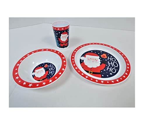 RSW INTERNATIONAL Christmas 3 Piece Melamine Feeding Set Cup Bowl Plate Santa and Friends