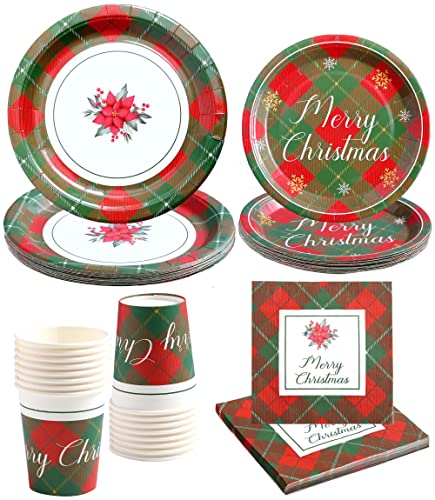 Winoo Design Large Christmas Paper Plates and Napkins Sets - Serves 16 - Includes 10 Inch Disposable Christmas Plates Cups Napkins Dinnerware for Christmas Decorations Christmas Décor Party Supplies