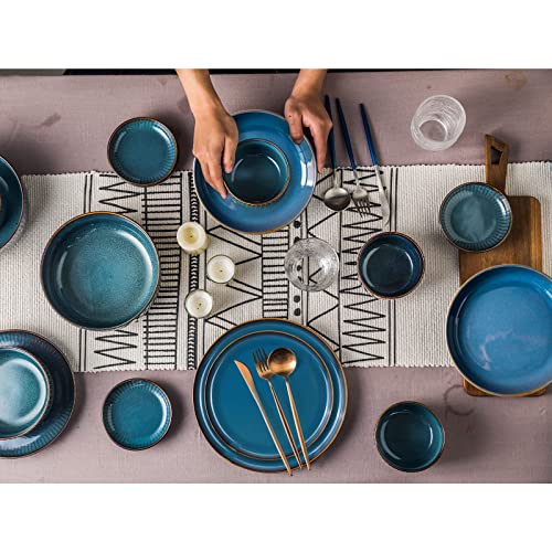 Dinner Set for 8 People, Blue Plates and Bowls Set, Porcelain Tableware Sets, Stylish Kitchen Dinnerware Sets for Family, Party, Christmas(28PCS)