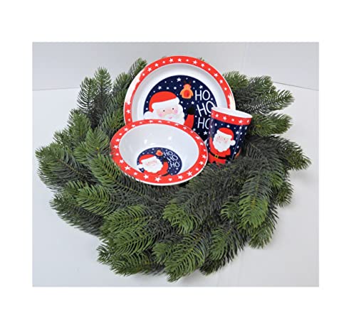 RSW INTERNATIONAL Christmas 3 Piece Melamine Feeding Set Cup Bowl Plate Santa and Friends