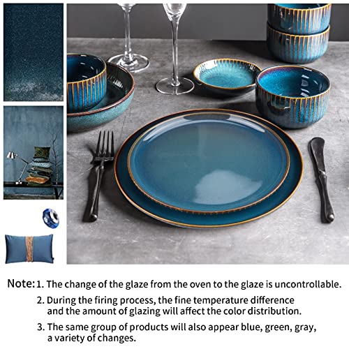 Dinner Set for 8 People, Blue Plates and Bowls Set, Porcelain Tableware Sets, Stylish Kitchen Dinnerware Sets for Family, Party, Christmas(28PCS)