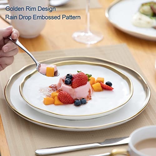 LOVECASA, Series Sweet, Porcelain Dinner Set Set of 32, Gold Dinnerware Set with 8-Piece Dinner Plates, Dessert Plate, Bowls and Mugs, Service for 8, White Gold