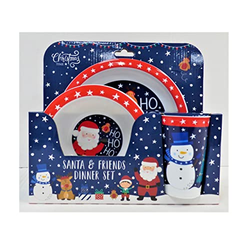RSW INTERNATIONAL Christmas 3 Piece Melamine Feeding Set Cup Bowl Plate Santa and Friends