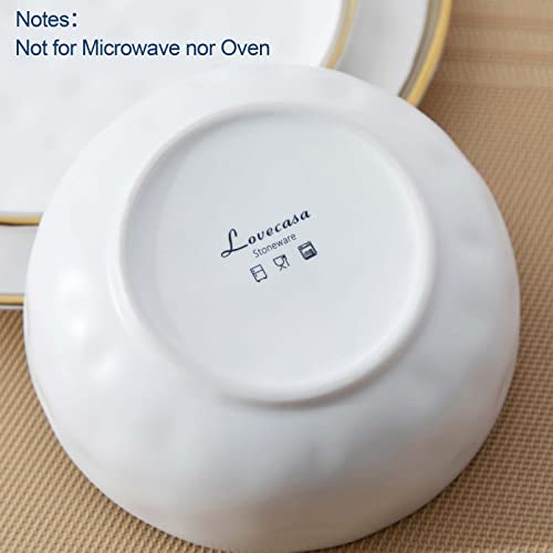 LOVECASA, Series Sweet, Porcelain Dinner Set Set of 32, Gold Dinnerware Set with 8-Piece Dinner Plates, Dessert Plate, Bowls and Mugs, Service for 8, White Gold