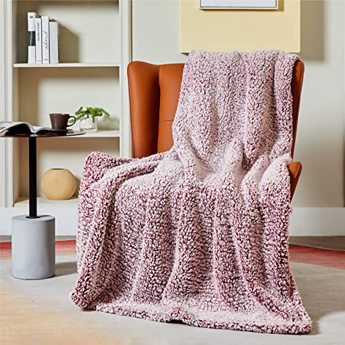 Bedsure Fleece Sherpa Throw Blanket Red - Fluffy Soft Cosy Fuzzy Furry Warm Blanket for Sofa and Bed, Single, 130x150cm