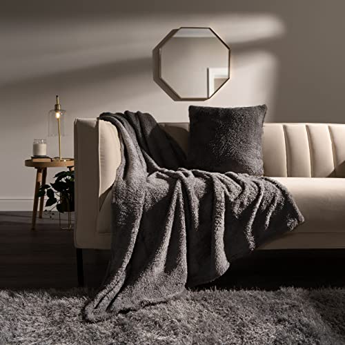 Brentfords Teddy Fleece Blanket Large Throw Over Bed Plush Super Soft Warm Sofa Bedspread, Charcoal Grey - 125 x 150 cm