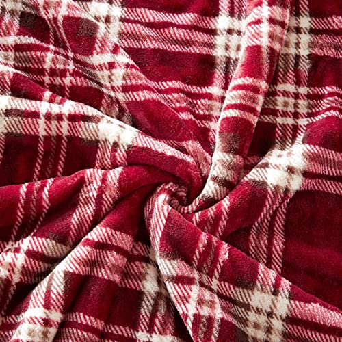 Microlight to Berber New Range of Light But Warm Soft Fluffy Micro Velour Throw Blankets For Sofa and Bed, Wrinkle Resistant, Anti-fade (Plaid-Red, 150 * 200cm)